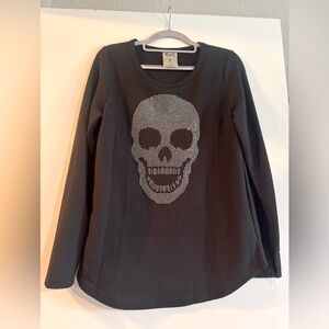 Brand New Vocal Black Long Sleeve Top with Rhinestone Skull Design